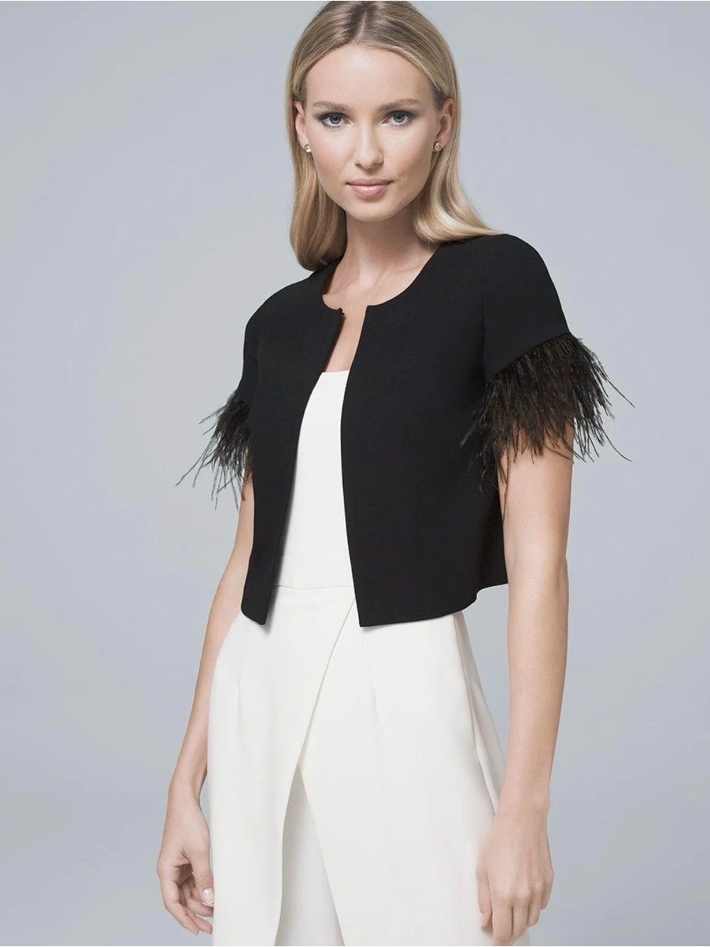 WHBM Black
Feather Trim Cropped
Bolero Jacket M